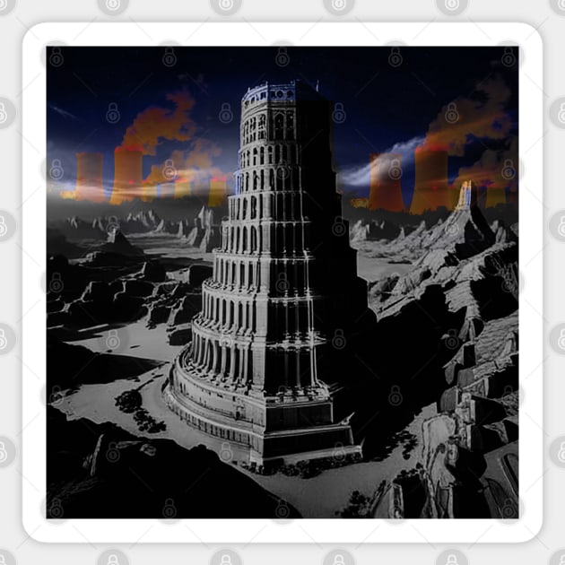 Tower of Babel Nuclear landscape Sticker by Aurora X